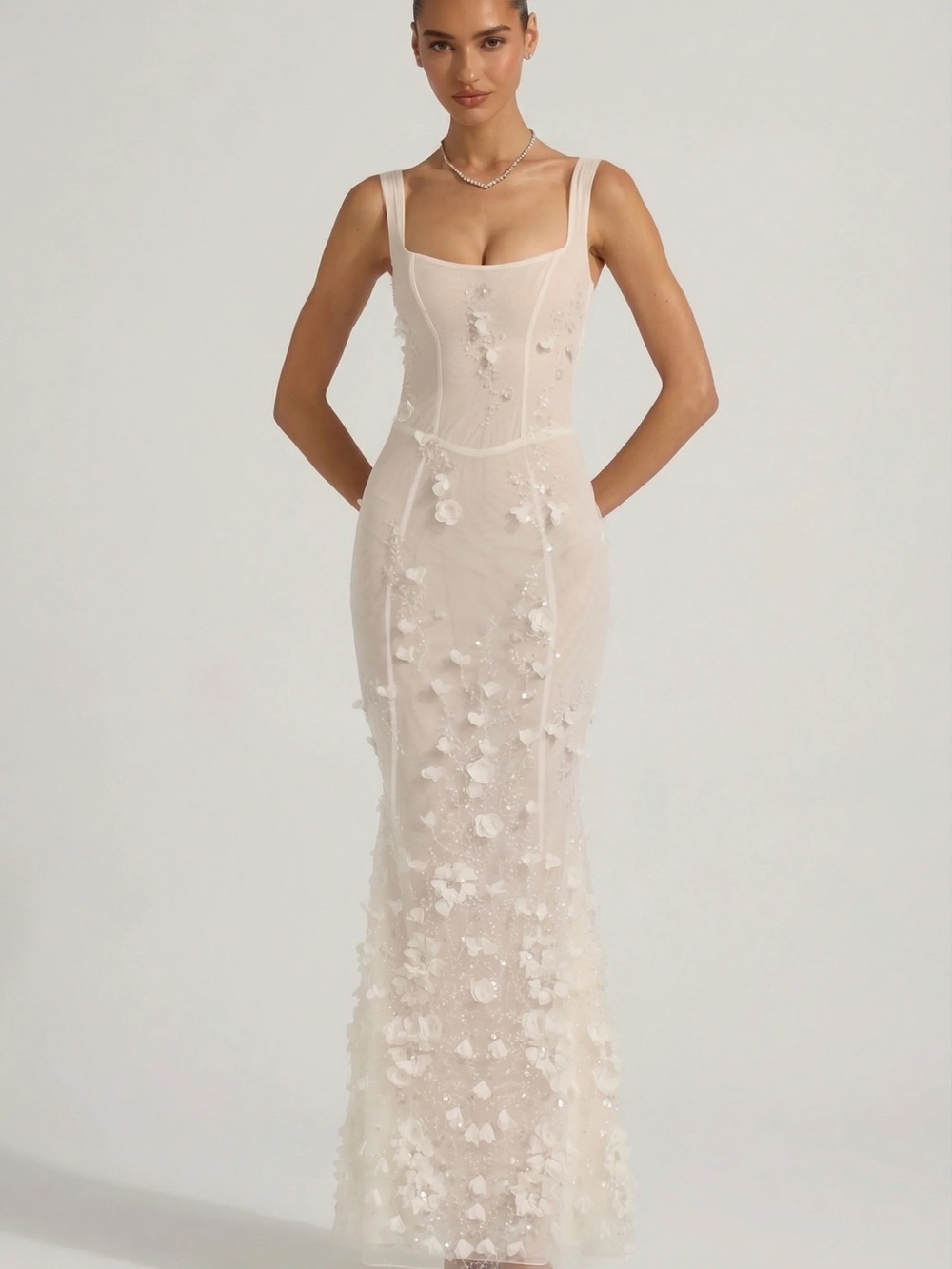 Oh Polly Elegant White Floral Appliqué Sheath Corset Dress NWT